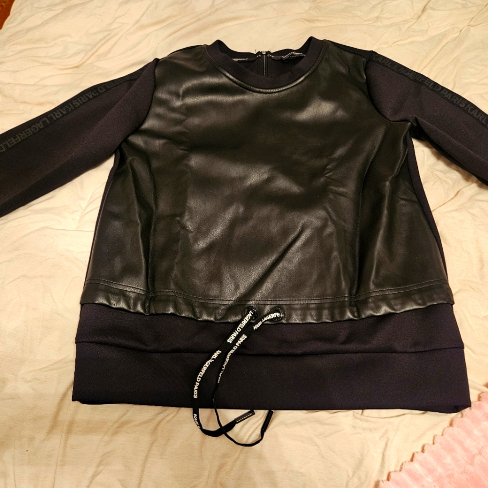 Women's Scuba top with faux leather front